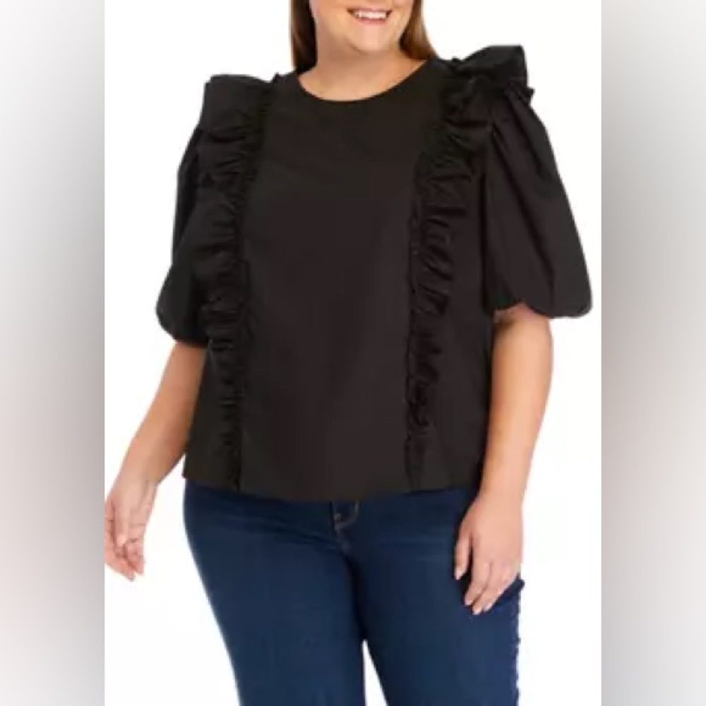 NWT ENGLISH FACTORY Short Sleeve Puff Ruffle Woven Top